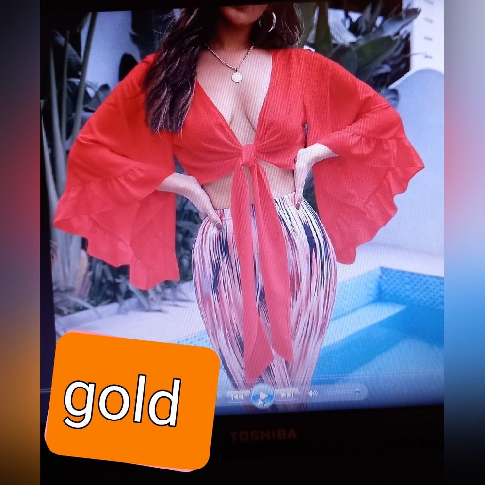 gold Ruffled Bell sleeves Top